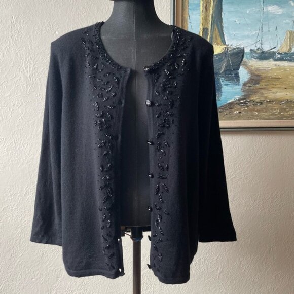 Black merino wool beaded cardigan size XL - Picture 6 of 9